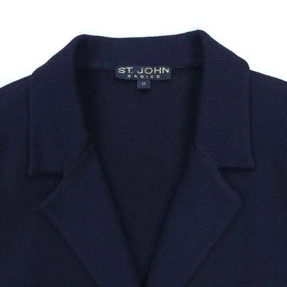 ST JOHN Santana Knit Wool Blazer Navy Quiet Luxury Old Money Academia Preppy - Picture 2 of 12